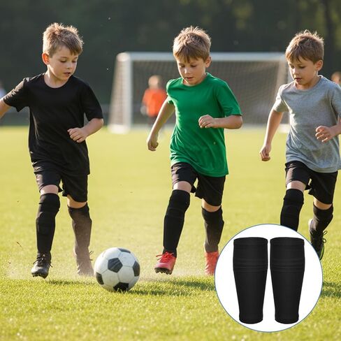 2 Pairs Soccer Shin Guard Sleeves, Soccer Shin Guard Covers Socks Football Pads Holders Breathable Shin Pad Compression Sleeves with Insert Pocket for Teenagers Youth Adults Beginners in Saudi Arabia
