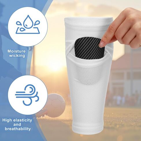 2 Pairs Soccer Shin Guard Sleeves, Soccer Shin Guard Covers Socks Football Pads Holders Breathable Shin Pad Compression Sleeves with Insert Pocket for Teenagers Youth Adults Beginners in Saudi Arabia