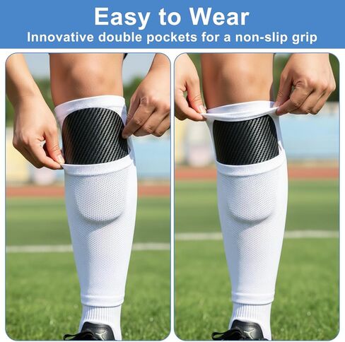 2 Pairs Soccer Shin Guard Sleeves, Soccer Shin Guard Covers Socks Football Pads Holders Breathable Shin Pad Compression Sleeves with Insert Pocket for Teenagers Youth Adults Beginners in Saudi Arabia