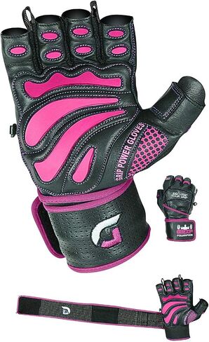 Grip Power Pads Leather Gym Gloves for Women – Built-in 2" Wrist Wraps, Pink Weightlifting, Powerlifting, Bodybuilding Workout in Saudi Arabia