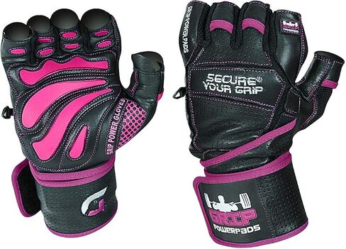 Grip Power Pads Leather Gym Gloves for Women – Built-in 2" Wrist Wraps, Pink Weightlifting, Powerlifting, Bodybuilding Workout in Saudi Arabia