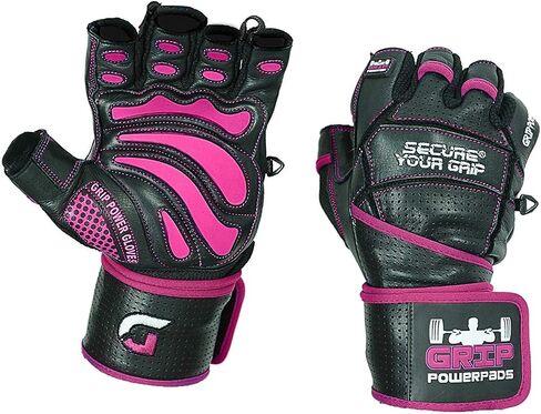 Grip Power Pads Leather Gym Gloves for Women – Built-in 2" Wrist Wraps, Pink Weightlifting, Powerlifting, Bodybuilding Workout in Saudi Arabia