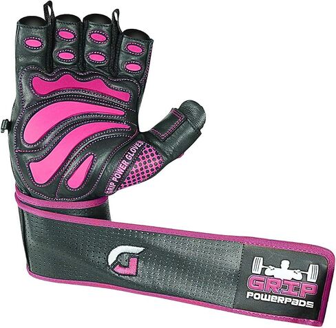 Grip Power Pads Leather Gym Gloves for Women – Built-in 2" Wrist Wraps, Pink Weightlifting, Powerlifting, Bodybuilding Workout in Saudi Arabia