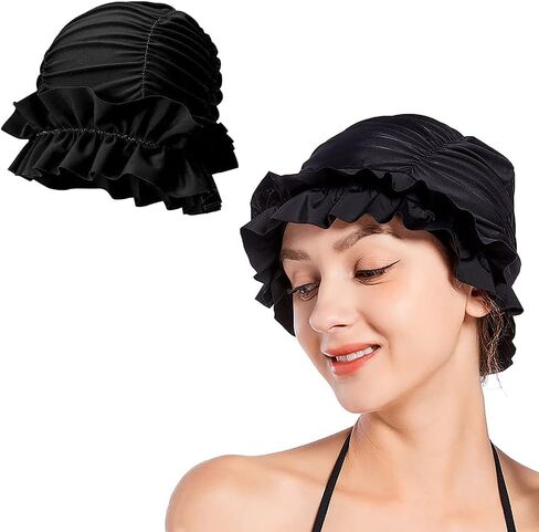 Fabric Swimming Cap Non-Waterproof Nylon Swim Cap Pleated Bathing Hat for Long/Short Hair Elastic Swim Hat for Girl Women in Saudi Arabia