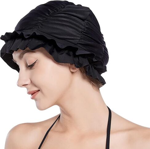 Fabric Swimming Cap Non-Waterproof Nylon Swim Cap Pleated Bathing Hat for Long/Short Hair Elastic Swim Hat for Girl Women in Saudi Arabia