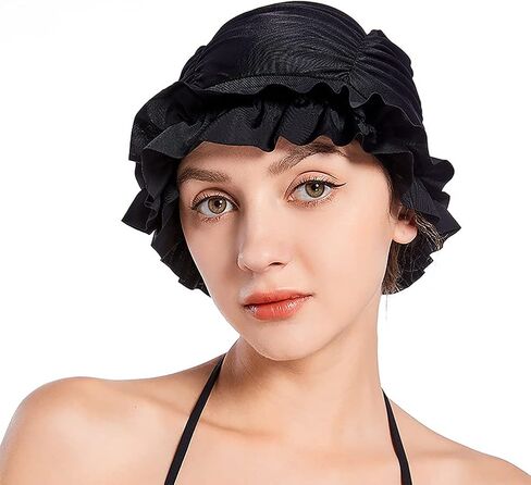 Fabric Swimming Cap Non-Waterproof Nylon Swim Cap Pleated Bathing Hat for Long/Short Hair Elastic Swim Hat for Girl Women in Saudi Arabia