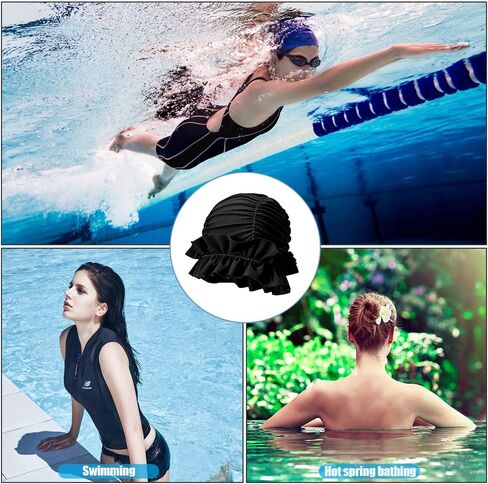 Fabric Swimming Cap Non-Waterproof Nylon Swim Cap Pleated Bathing Hat for Long/Short Hair Elastic Swim Hat for Girl Women in Saudi Arabia