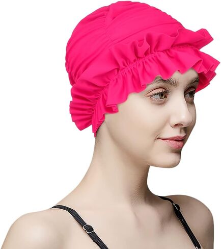 Fabric Swimming Cap Non-Waterproof Nylon Swim Cap Pleated Bathing Hat for Long/Short Hair Elastic Swim Hat for Girl Women in Saudi Arabia
