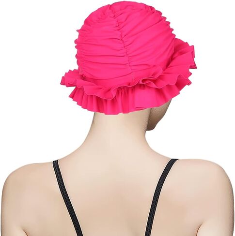 Fabric Swimming Cap Non-Waterproof Nylon Swim Cap Pleated Bathing Hat for Long/Short Hair Elastic Swim Hat for Girl Women in Saudi Arabia