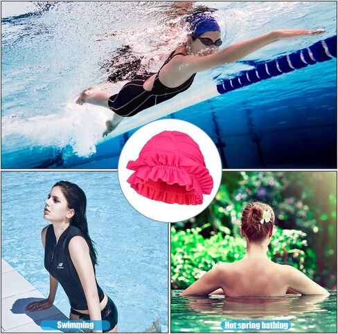 Fabric Swimming Cap Non-Waterproof Nylon Swim Cap Pleated Bathing Hat for Long/Short Hair Elastic Swim Hat for Girl Women in Saudi Arabia