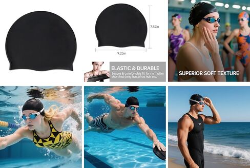 Large Silicone Swim Cap – Waterproof & Ear-Protecting Swimming Hat for Adults, Black in Saudi Arabia