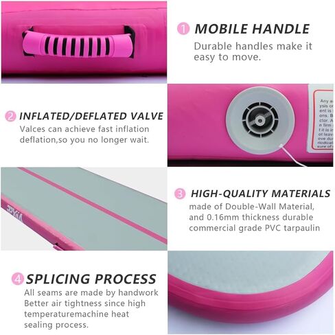 حصيرة المسار الهوائية 6.6 قدم 10 قدم 13 قدم 16 قدم 20 قدم سجادة الجمباز القابلة للنفخ مع مضخة هواء للأطفال البالغين، حصير جمباز سميك 4/8 بوصة للاستخدام المنزلي في صالة الألعاب الرياضية في الهواء الطلق للتدريب على التشجيع in Kuwait