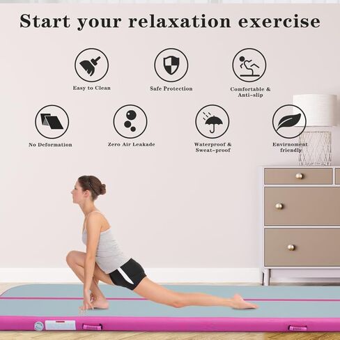 حصيرة المسار الهوائية 6.6 قدم 10 قدم 13 قدم 16 قدم 20 قدم سجادة الجمباز القابلة للنفخ مع مضخة هواء للأطفال البالغين، حصير جمباز سميك 4/8 بوصة للاستخدام المنزلي في صالة الألعاب الرياضية في الهواء الطلق للتدريب على التشجيع in Kuwait