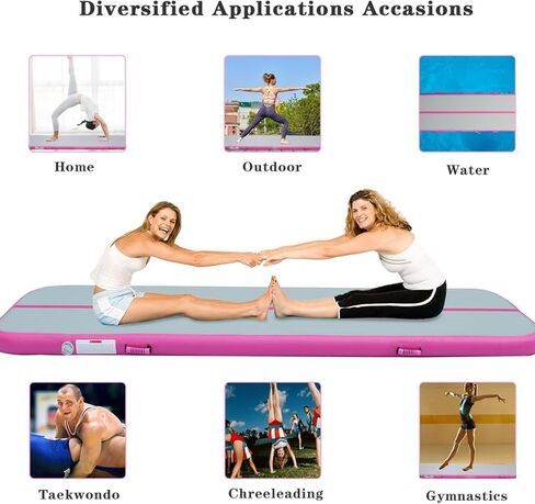حصيرة المسار الهوائية 6.6 قدم 10 قدم 13 قدم 16 قدم 20 قدم سجادة الجمباز القابلة للنفخ مع مضخة هواء للأطفال البالغين، حصير جمباز سميك 4/8 بوصة للاستخدام المنزلي في صالة الألعاب الرياضية في الهواء الطلق للتدريب على التشجيع in Kuwait
