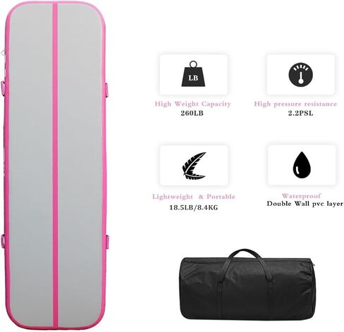 حصيرة المسار الهوائية 6.6 قدم 10 قدم 13 قدم 16 قدم 20 قدم سجادة الجمباز القابلة للنفخ مع مضخة هواء للأطفال البالغين، حصير جمباز سميك 4/8 بوصة للاستخدام المنزلي في صالة الألعاب الرياضية في الهواء الطلق للتدريب على التشجيع in Kuwait