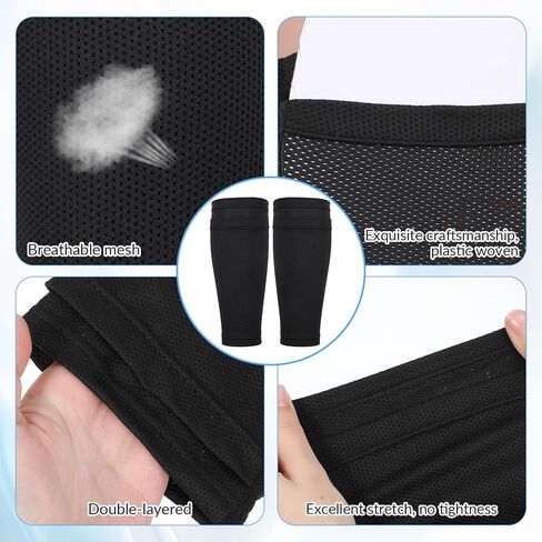 2 Pairs Adults Youth Soccer Shin Guards Sleeves, Soccer Shin Guard Socks Shin Pads Socks Soft Breathable Leg Sleeves Holder with Pockets for Sports (Black, White) in Saudi Arabia