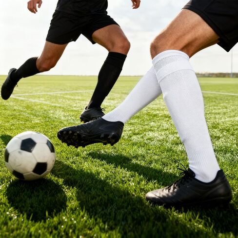 2 Pairs Adults Youth Soccer Shin Guards Sleeves, Soccer Shin Guard Socks Shin Pads Socks Soft Breathable Leg Sleeves Holder with Pockets for Sports (Black, White) in Saudi Arabia