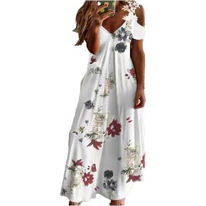 Women's Bohemian Tie-Dye Plus Size Off-Shoulder Summer Beach Casual Long Dress with Short Sleeves in Saudi Arabia