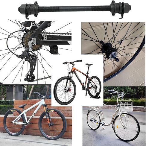 yukata Black 3/8" Bike Hub Cups 180 mm /7.08 Inch Bicycle axle 1/4" X 7 Silver Balls Bearing Retainer 26tpi Hub Conical Lock nut Washer Kit for Road Bikes and Mountain Bikes 1 Set in Saudi Arabia