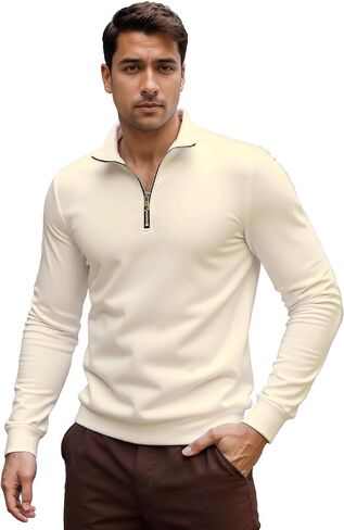 Men's Quarter Zip Pullover Sweatshirt Long Sleeve Stand Collar Sweatshirt Pullover Business Work Shirts in Saudi Arabia