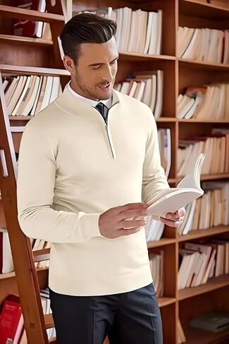 Men's Quarter Zip Pullover Sweatshirt Long Sleeve Stand Collar Sweatshirt Pullover Business Work Shirts in Saudi Arabia