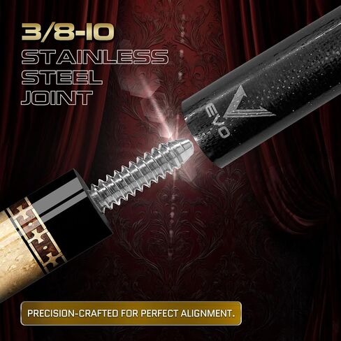 EVO Royale Pool Cue Stick, Low Deflection Professional Pool Stick for Adults 12.5mm TIME 3 Standard Tip, 58" Billiard Cue Rad 3/8-8 Joint, Carbon Composite Butt, Wrapless Handle in Saudi Arabia