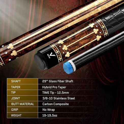 EVO Royale Pool Cue Stick, Low Deflection Professional Pool Stick for Adults 12.5mm TIME 3 Standard Tip, 58" Billiard Cue Rad 3/8-8 Joint, Carbon Composite Butt, Wrapless Handle in Saudi Arabia