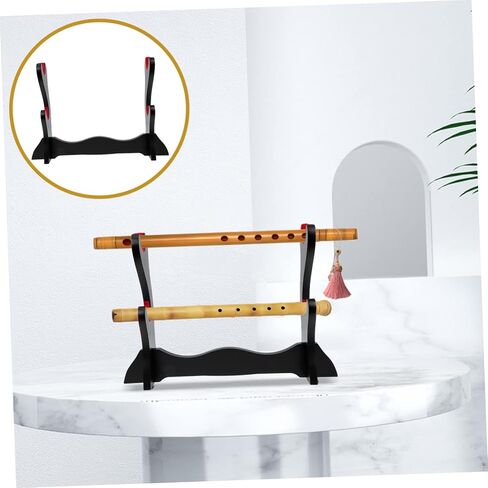 Wooden Desktop Flute Display Stand with Two Rack for Household Flute Holder and Sword Storage Simple Elegant Design for Home Decor Easy Installation and Versatile Use in Saudi Arabia