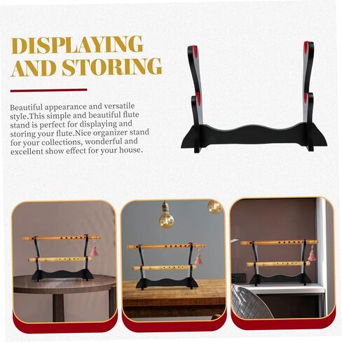 Wooden Desktop Flute Display Stand with Two Rack for Household Flute Holder and Sword Storage Simple Elegant Design for Home Decor Easy Installation and Versatile Use in Saudi Arabia