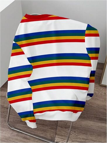 Men's Colorful Striped Sweatshirts Crew Neck Pullover Sweatshirt Fall Clothes in Saudi Arabia