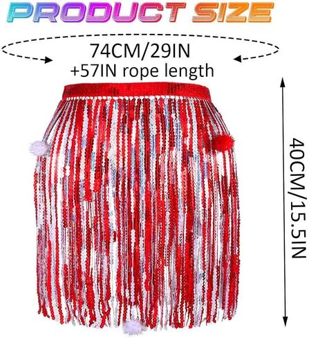 COSYDAYS Christmas Red Sequin Skirt Sparkly Green Fringe Tassel Skirt Xmas Belly Dance Hip Scarf for Women in Saudi Arabia