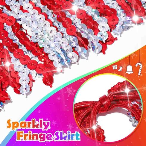 COSYDAYS Christmas Red Sequin Skirt Sparkly Green Fringe Tassel Skirt Xmas Belly Dance Hip Scarf for Women in Saudi Arabia