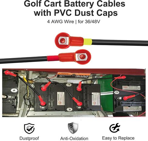 كابلات بطارية عربة الجولف لـ EZGO TXT 1994-Up - 4 AWG 7 قطع مجموعة أسلاك نحاسية نقية لعربات 36 فولت/48 فولت، أسلاك بطارية شديدة التحمل مع أطراف معزولة، مقاومة للحرارة والتآكل in Saudi Arabia