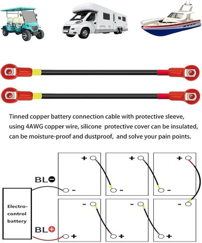 كابلات بطارية عربة الجولف لـ EZGO TXT 1994-Up - 4 AWG 7 قطع مجموعة أسلاك نحاسية نقية لعربات 36 فولت/48 فولت، أسلاك بطارية شديدة التحمل مع أطراف معزولة، مقاومة للحرارة والتآكل in Saudi Arabia
