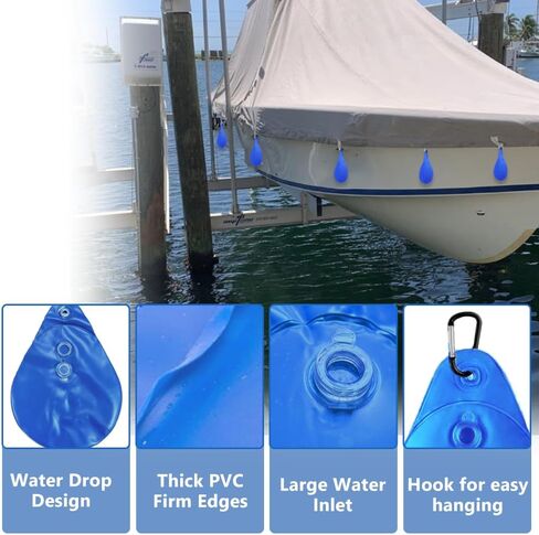 Boat Cover Water Bag with Hook, Marine Mooring Hanging Pouch Kit Boat Accessories, Windproof Winterizing Weight Waterbags, Each 17 lbs Capacity, Black, 12 PCS in Saudi Arabia
