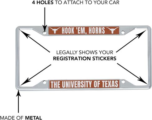 إطار لوحة ترخيص جامعة صبار الصحراء من تكساس Longhorns UT Austin حامل للجزء الأمامي أو الخلفي من السيارة حامل بطاقات السيارة المعدنية مرخص رسميًا (الشعار 1) in Saudi Arabia