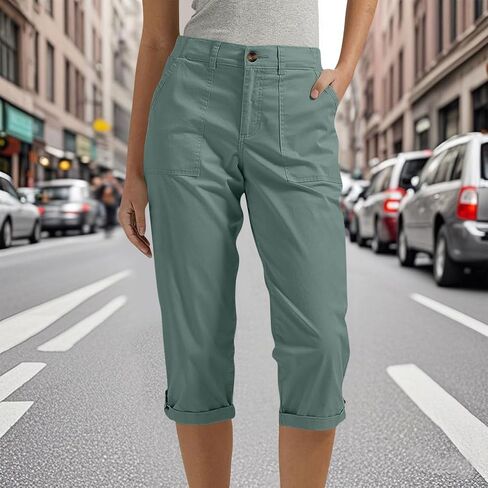 bmkBWO Women's Cargo Capris Pants 2025 High Waisted Hiking Pants Capri Pant with Pockets in Kuwait