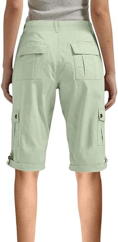bmkBWO Cargo Shorts Women Plus Size,High Waisted Knee Length Bermuda Shorts with Pockets Summer Casual Loose Capri Pants in Saudi Arabia
