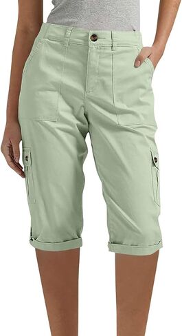 bmkBWO Cargo Shorts Women Plus Size,High Waisted Knee Length Bermuda Shorts with Pockets Summer Casual Loose Capri Pants in Saudi Arabia