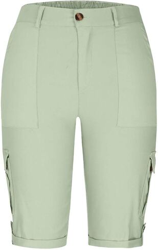 bmkBWO Cargo Shorts Women Plus Size,High Waisted Knee Length Bermuda Shorts with Pockets Summer Casual Loose Capri Pants in Saudi Arabia
