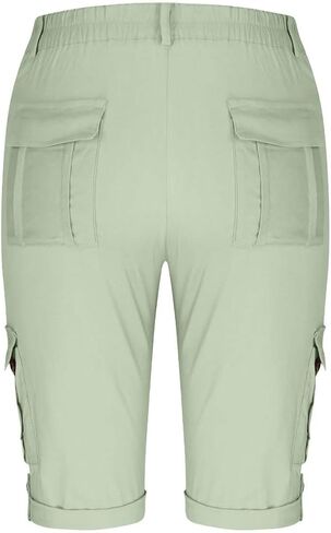 bmkBWO Cargo Shorts Women Plus Size,High Waisted Knee Length Bermuda Shorts with Pockets Summer Casual Loose Capri Pants in Saudi Arabia