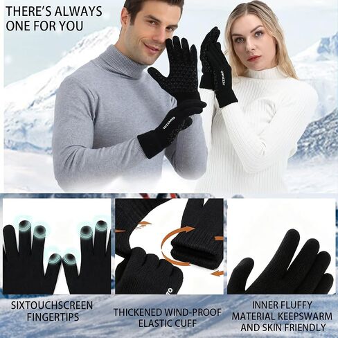 Winter Gloves for Men Women - Upgraded Touch Screen Cold Weather Thermal Warm Knit Glove for Running Driving Hiking，Black in Saudi Arabia