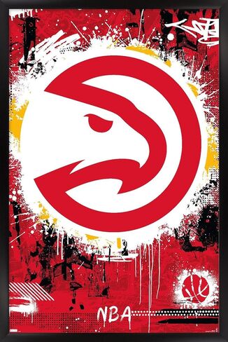 Trends International NBA Atlanta Hawks - Maximalist Logo 23 Wall Poster, 34L x 22.4W, Black Framed Version in Saudi Arabia
