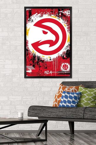 Trends International NBA Atlanta Hawks - Maximalist Logo 23 Wall Poster, 34L x 22.4W, Black Framed Version in Saudi Arabia