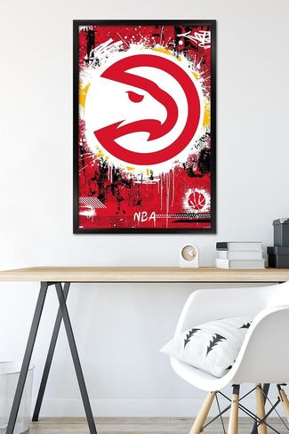Trends International NBA Atlanta Hawks - Maximalist Logo 23 Wall Poster, 34L x 22.4W, Black Framed Version in Saudi Arabia