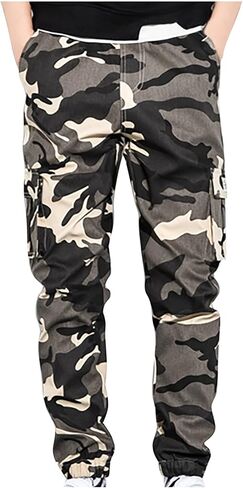 Muscularfit Men Cargo Pants Loose Fit Multi Pockets Camouflage Sweatpants Casual Stretch Tactical Hiking Pant Outdoor Fashion in Saudi Arabia