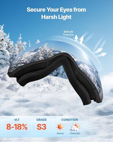 VEVOR Frameless Ski Goggles, Spherical Lens with Revo Coating, OTG Anti fog Snow Goggles, TPU Frame & Ventilation Structure in Saudi Arabia