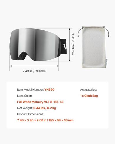VEVOR Frameless Ski Goggles, Spherical Lens with Revo Coating, OTG Anti fog Snow Goggles, TPU Frame & Ventilation Structure in Saudi Arabia