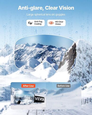 VEVOR Frameless Ski Goggles, Spherical Lens with Revo Coating, OTG Anti fog Snow Goggles, TPU Frame & Ventilation Structure in Saudi Arabia