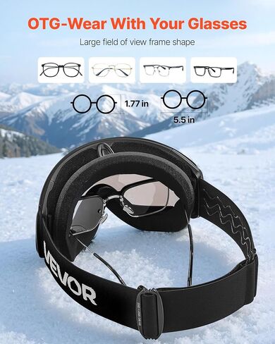VEVOR Frameless Ski Goggles, Spherical Lens with Revo Coating, OTG Anti fog Snow Goggles, TPU Frame & Ventilation Structure in Saudi Arabia